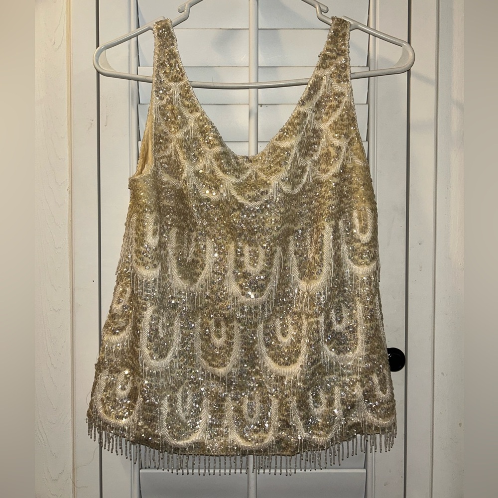 Gold Sequin Embellished Women's Top vintage beaded size m/l